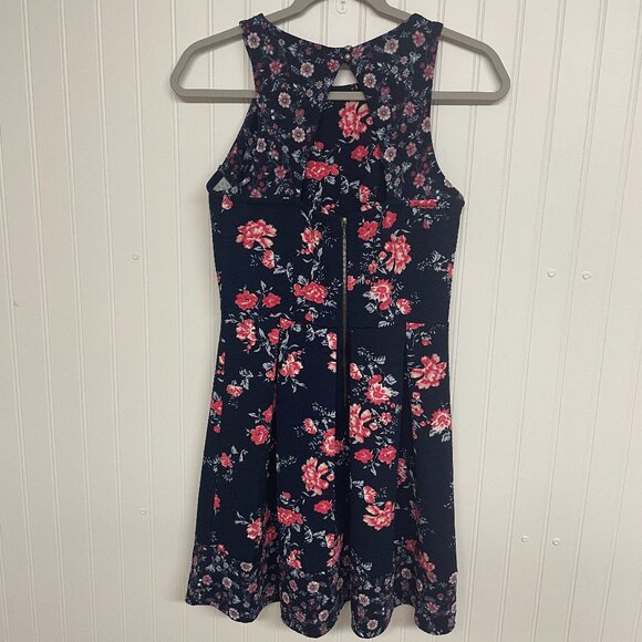 Rewind Women's Size M Floral Fit & Flare Dress Navy Wedding Festival Party - Picture 2 of 12